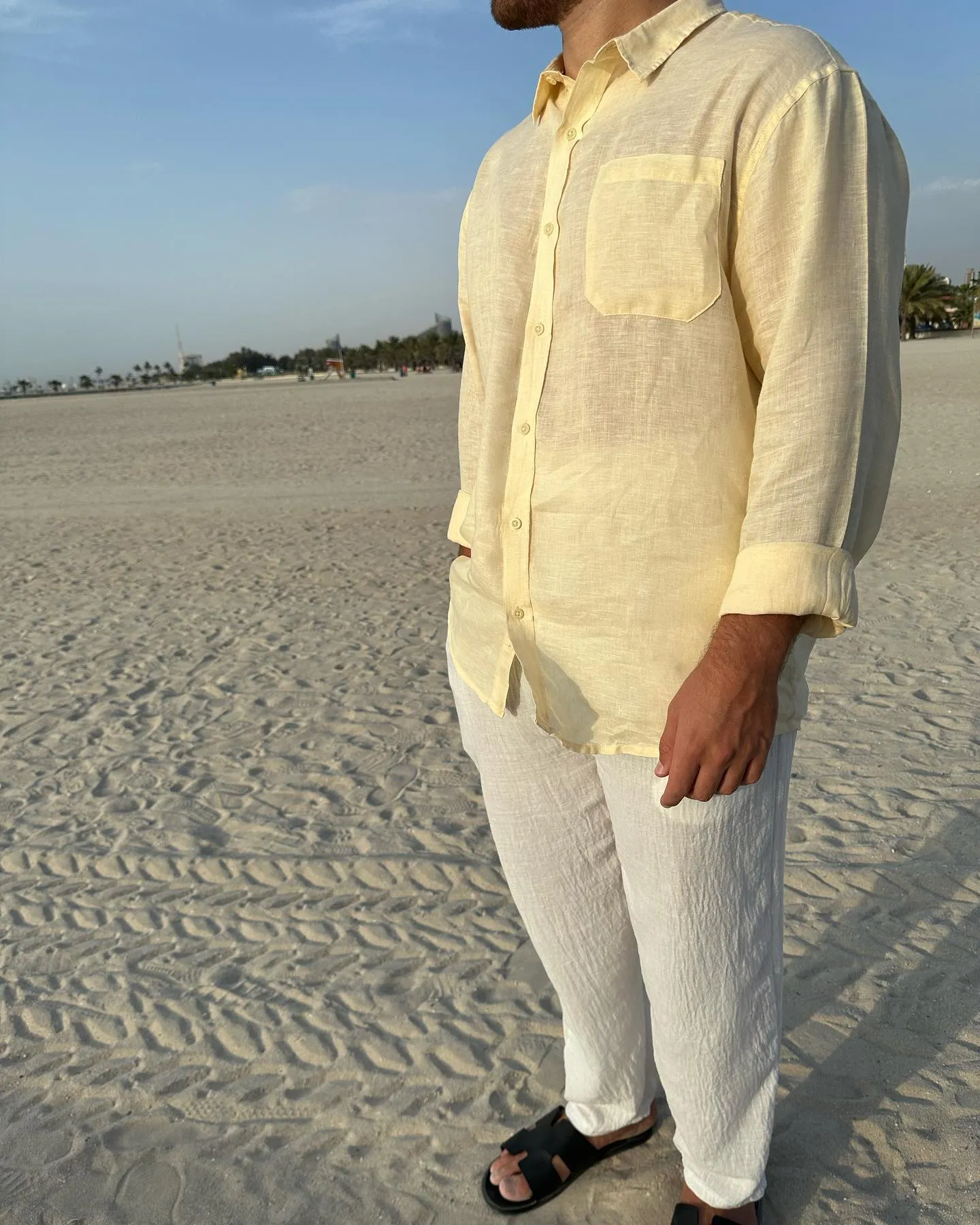 100% Linen Summer yellow shirt  custom