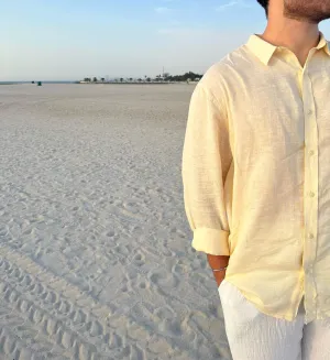 100% Linen Summer yellow shirt  custom