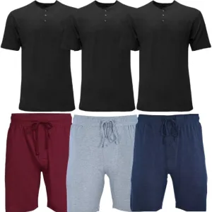 6-Piece Set: Men's Lounge Shorts and Henley T-Shirt Set