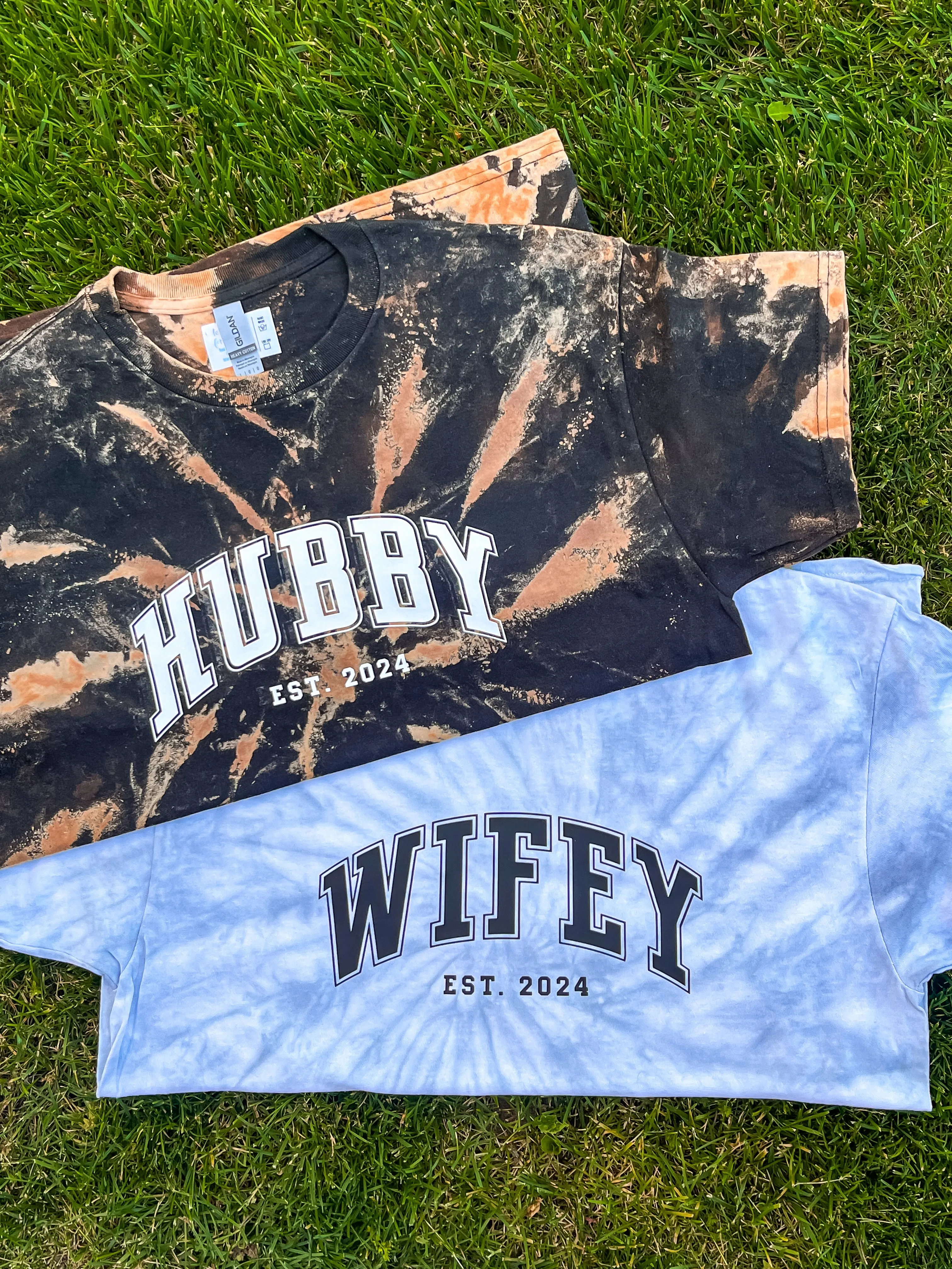 Adult Tie-Dye and Bleach Dye Short Sleeve Shirt Set - Hubby & Wifey