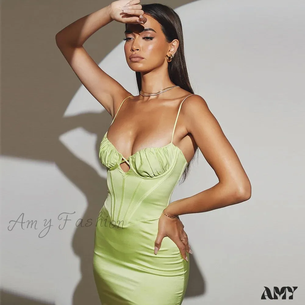 Amy Fashion - Adjustable Strap Ruched V Neck Zipper Party Dress