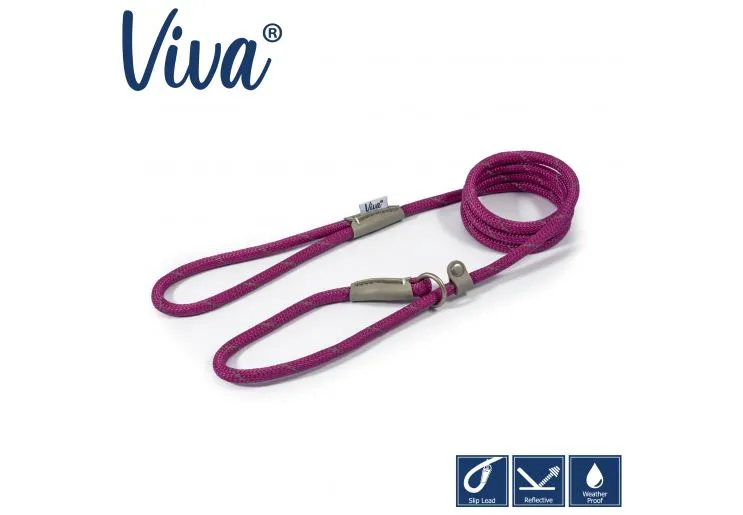 Ancol - Viva Nylon Reflective Rope Slip Lead - Pink - 150cm x 8mm (Max 20kg)