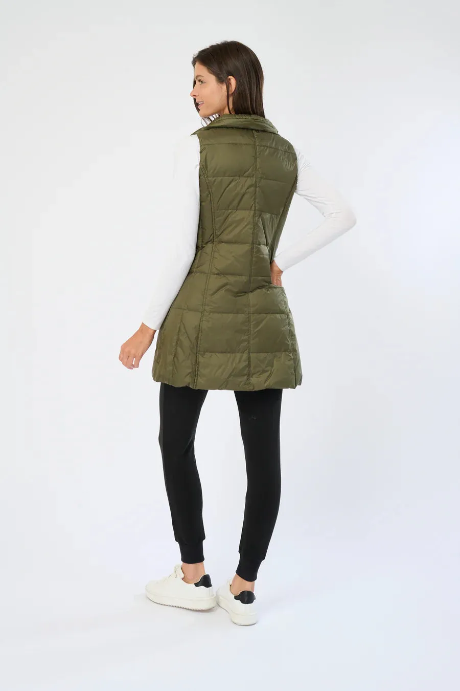 Anorak Long Metallic Down Vest Moss Green