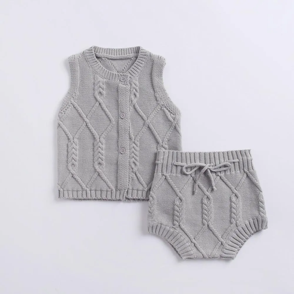 Baby Knitted Twist Vest Baby Cardigan Knitted Shorts Suit Wholesale Baby Children Clothes