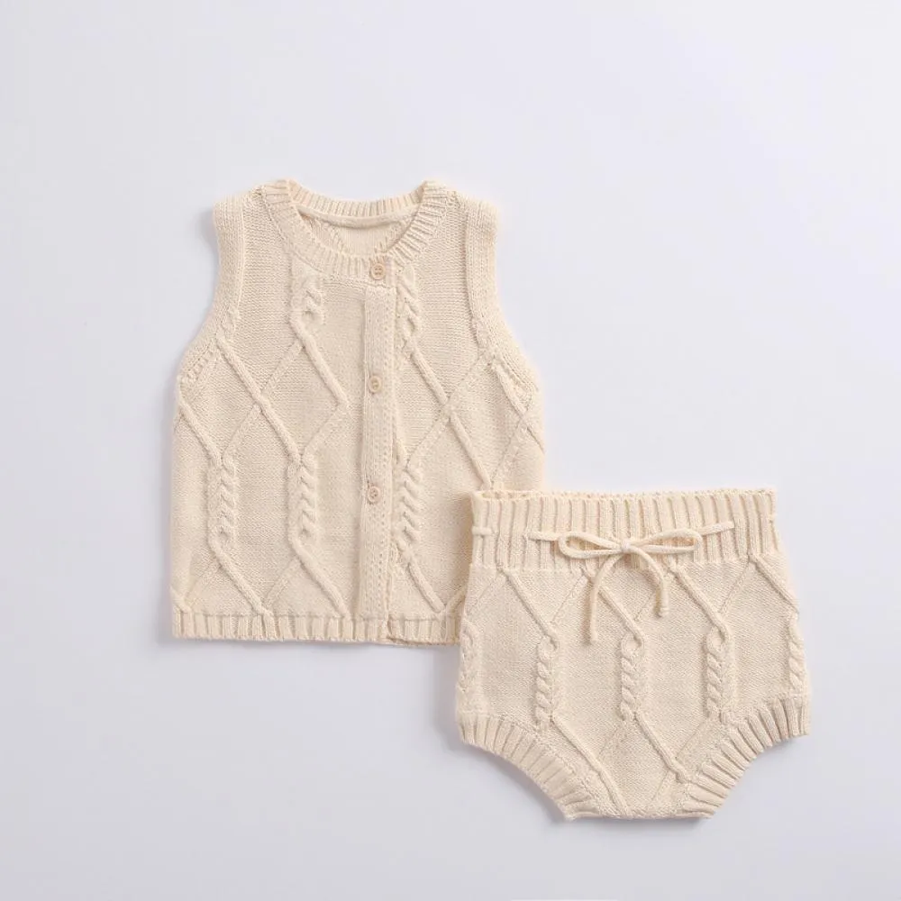 Baby Knitted Twist Vest Baby Cardigan Knitted Shorts Suit Wholesale Baby Children Clothes