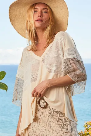 Beachy Crochet Patch Knit Top