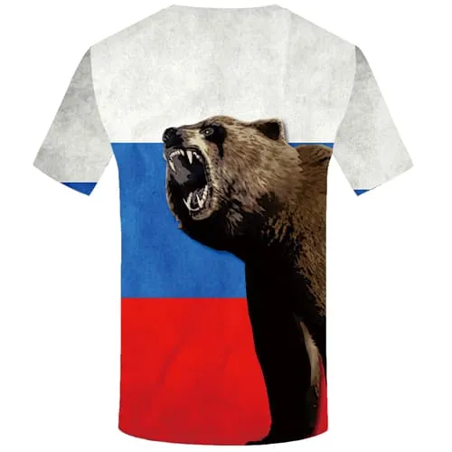 Bear T-shirts Men Animal T-shirt 3d Russia Tshirts Print Flag Tshirt Anime Angry T shirts Funny Mens Clothing Casual Unisex Cool