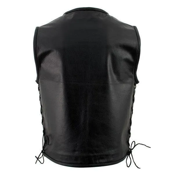 Black Advanced Collarless Leather Motorcycle Vest