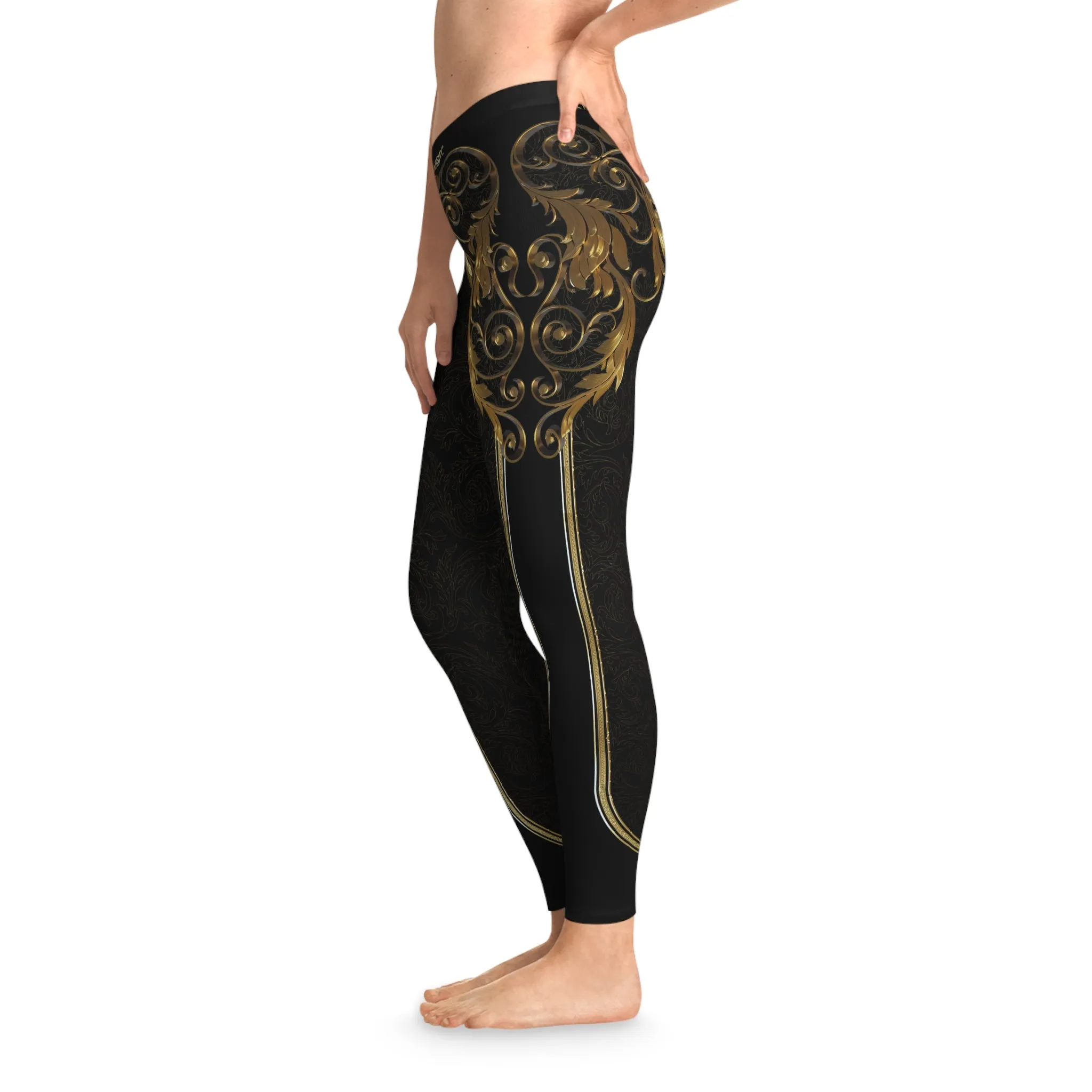 Black Baroque Leggings Women Golden Decorative Leggings Spandex Casual Leggings Best Gift Women Lounge Wear | 104922