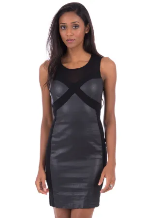 Black Bodycon Dress With Faux Leather Detail