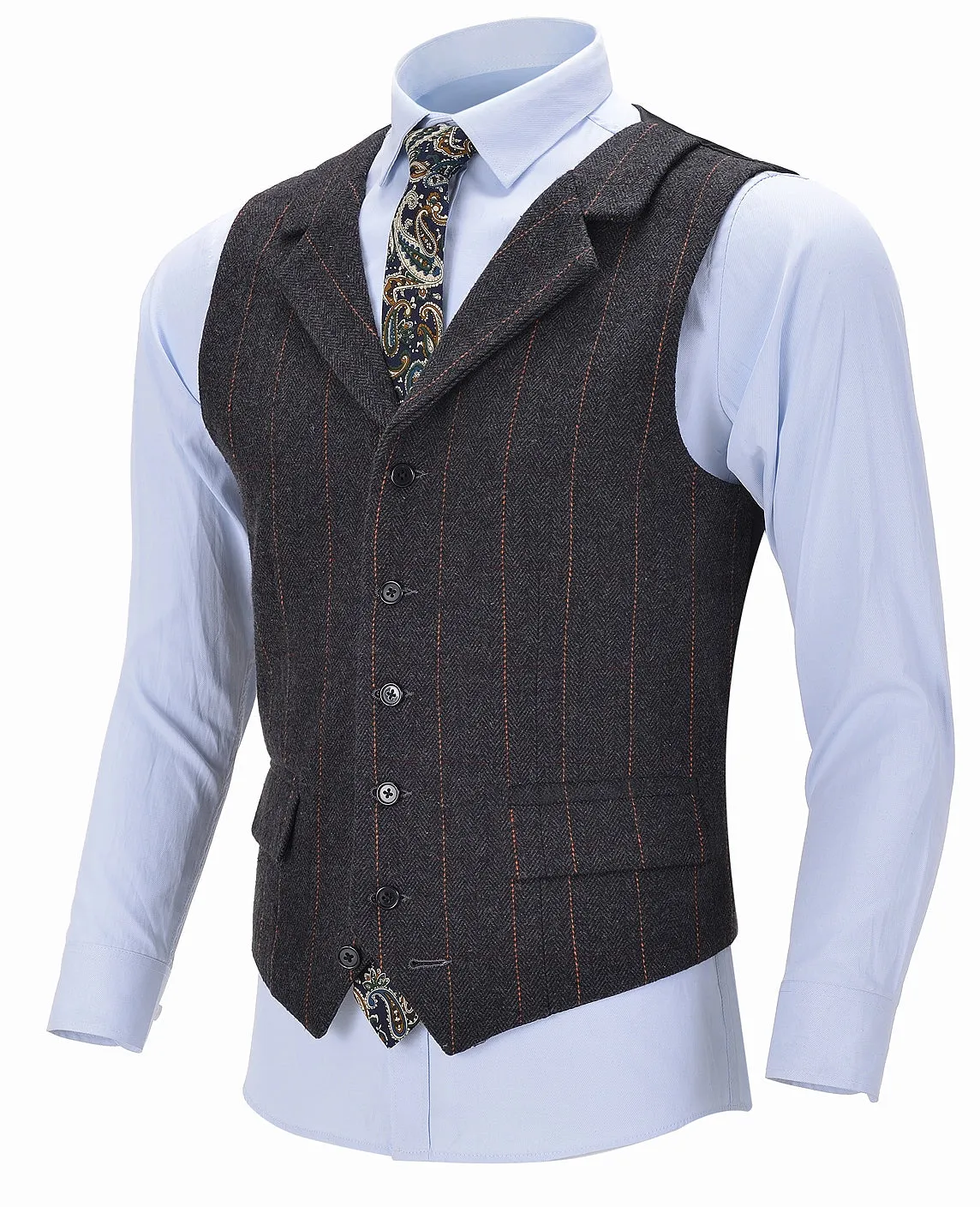 Black Casual Men's Suit Vest Plaid Notch Lapel Waistcoat