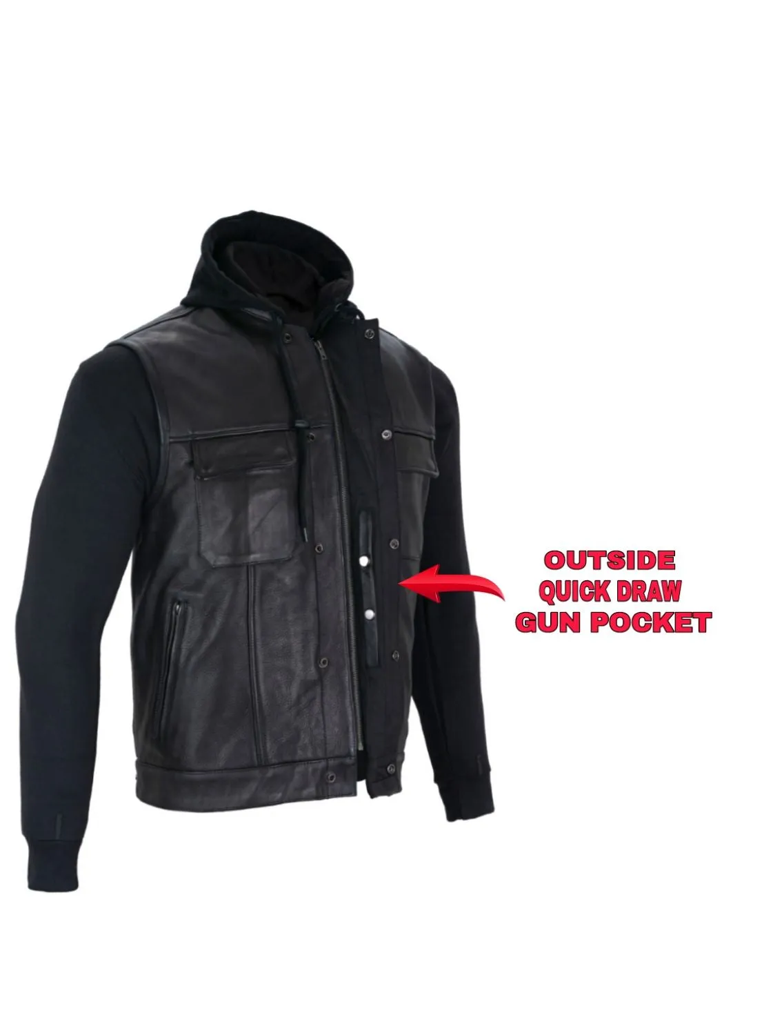 Black Concealed Carry Vest with Removable Black Hoodie