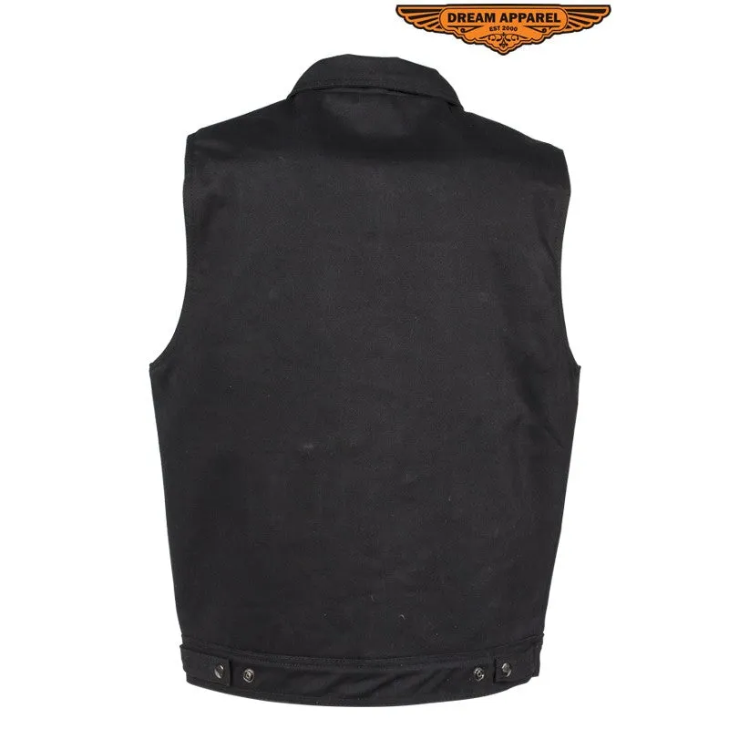 Black Denim Motorcycle Vest With Buttoned Front Closure