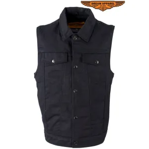 Black Denim Motorcycle Vest With Buttoned Front Closure