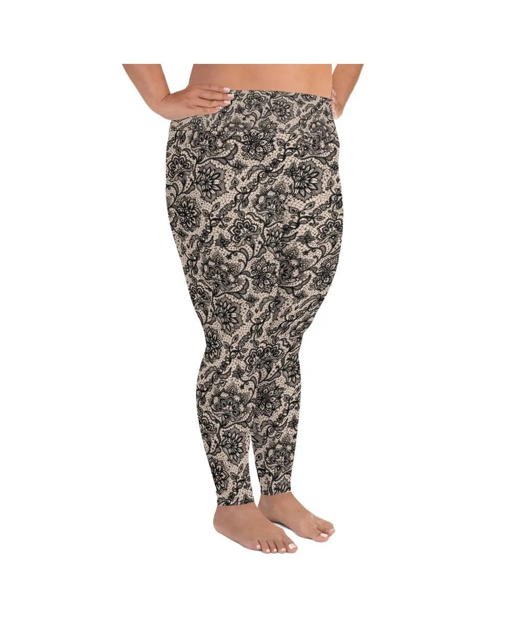 Black Faux Lace Plus Size Leggings