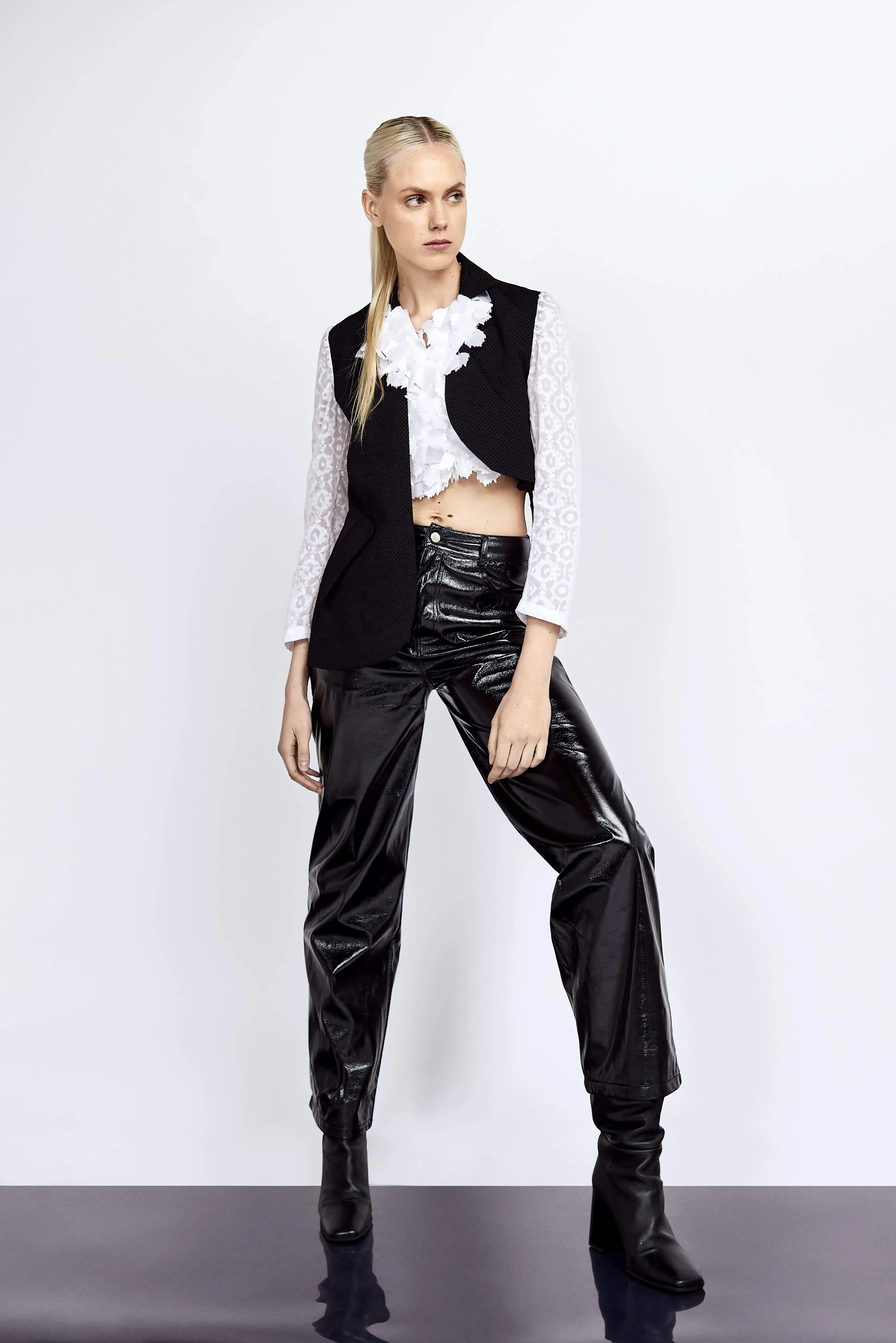 Black Highshine Patent Vegan Leather Trousers