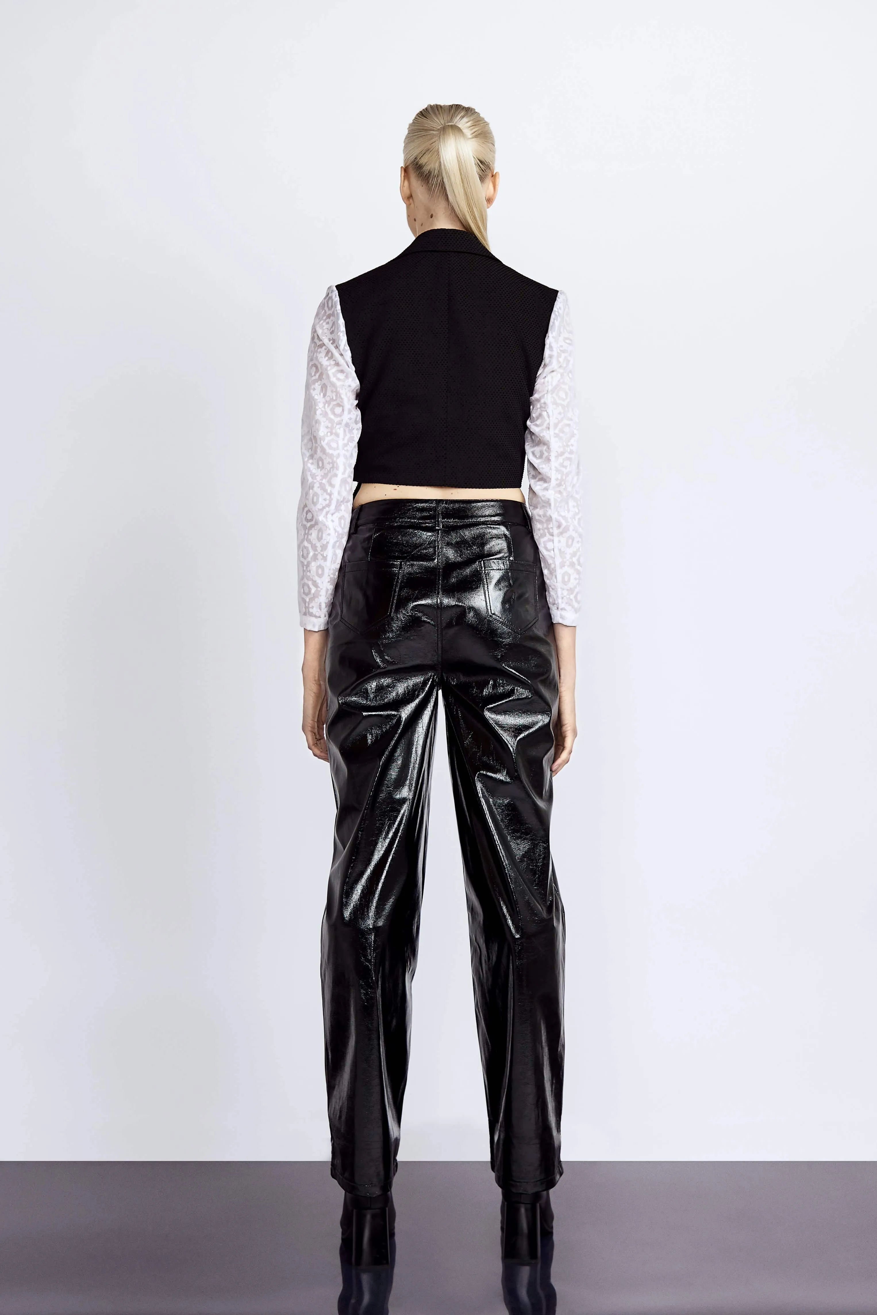 Black Highshine Patent Vegan Leather Trousers