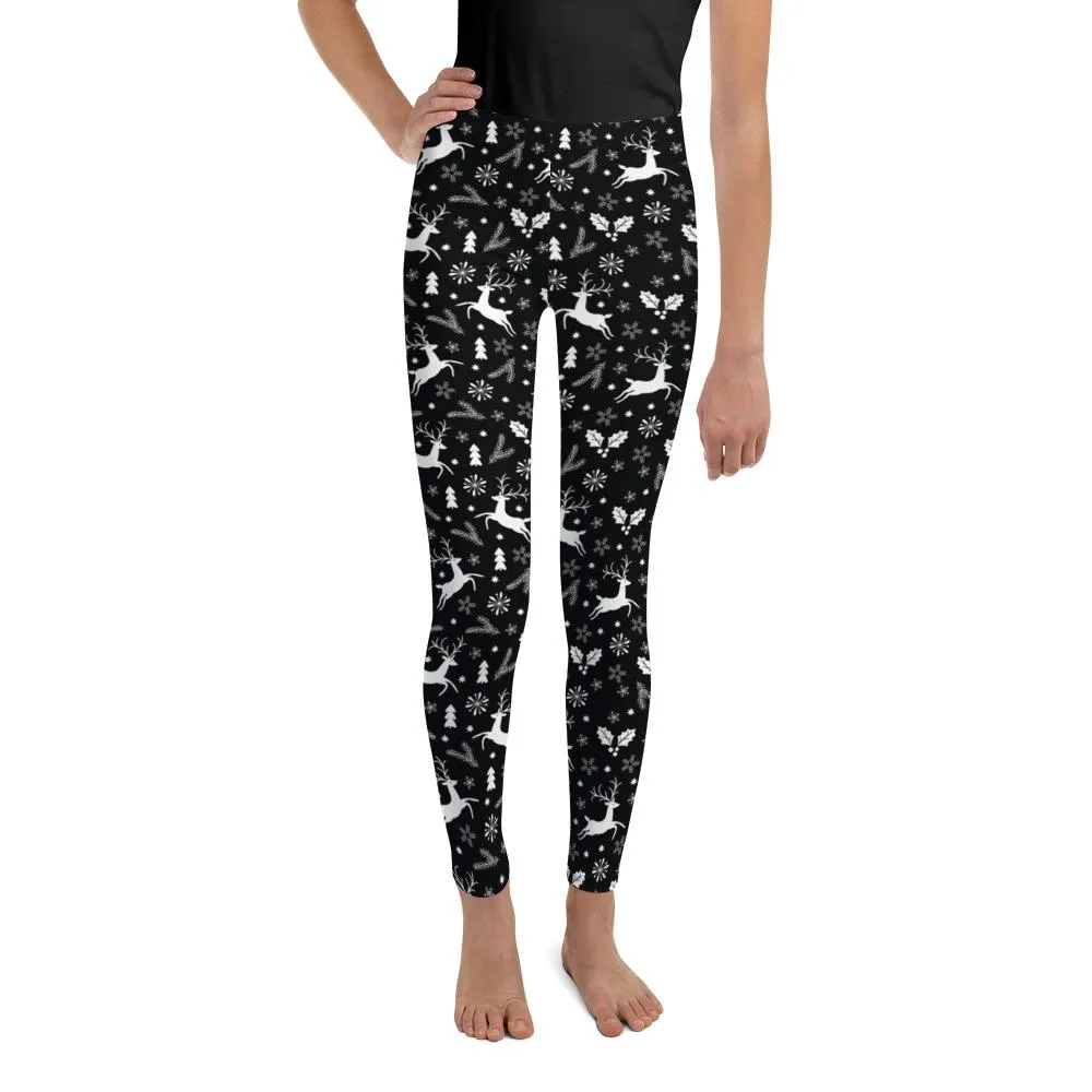 Black Reindeer Christmas Youth Leggings