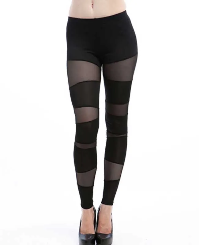 Black Sheer Stripe Leggings