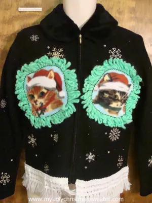 Black with White Snowflakes Christmas Cat Ugly Sweater