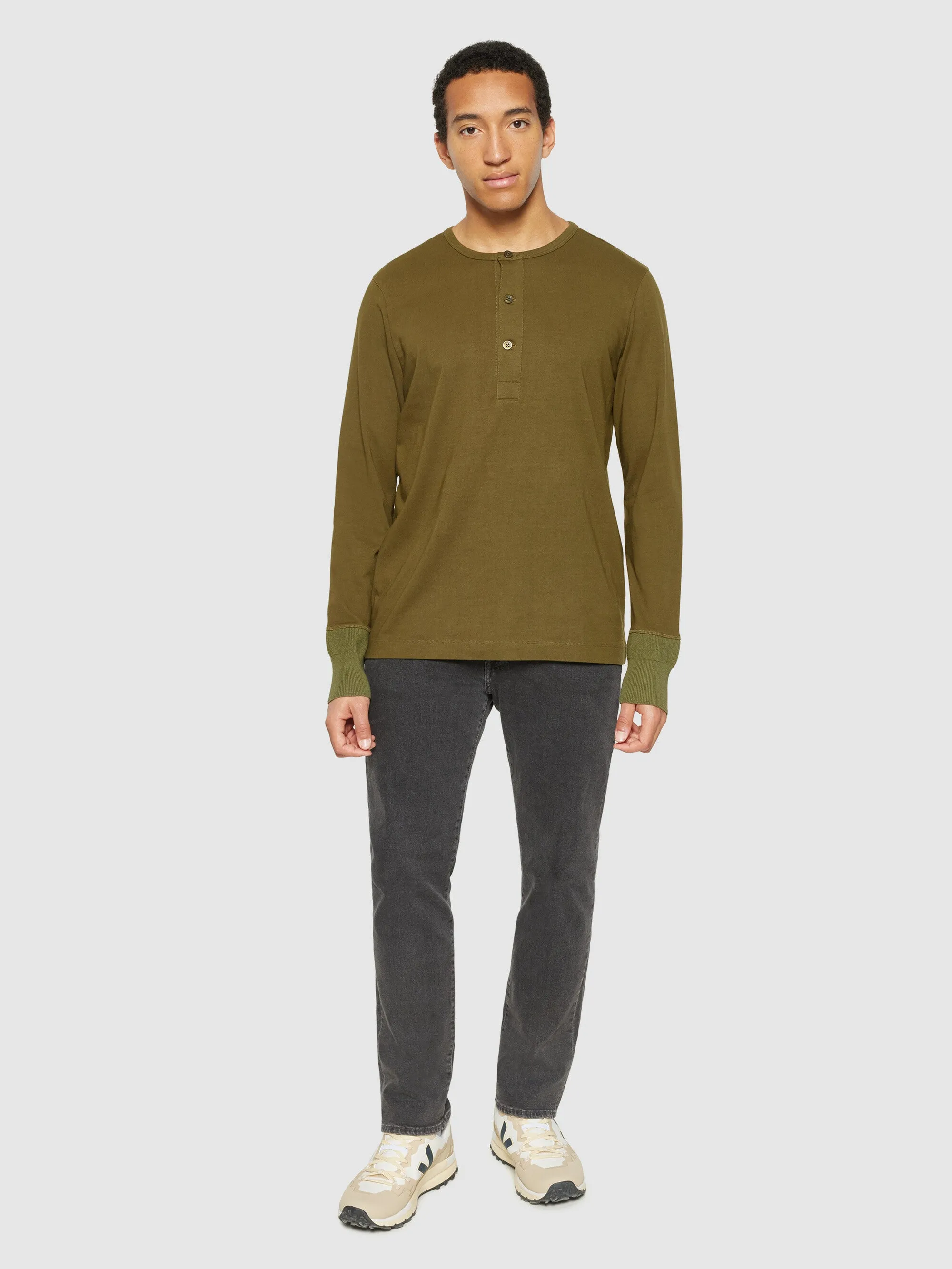 BO long sleeve henley - Regenerative Organic Certified™ - GOTS/Vegan - Dark Olive