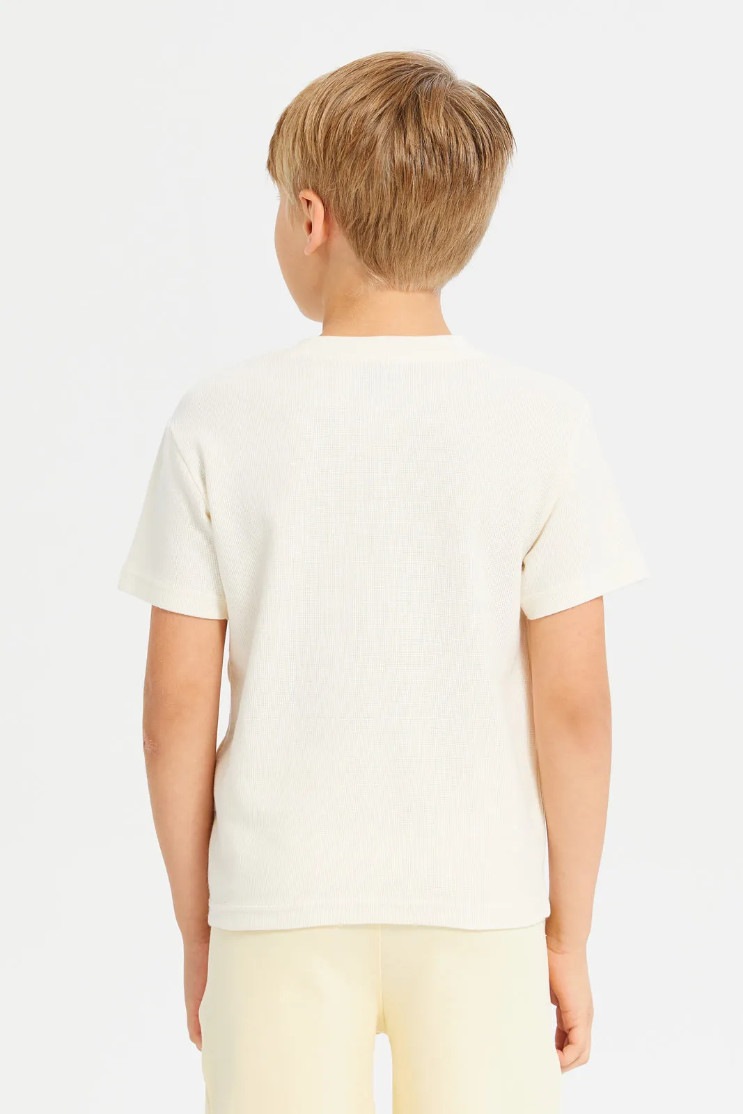 Boys Ecru Henley Ribbed T-Shirt