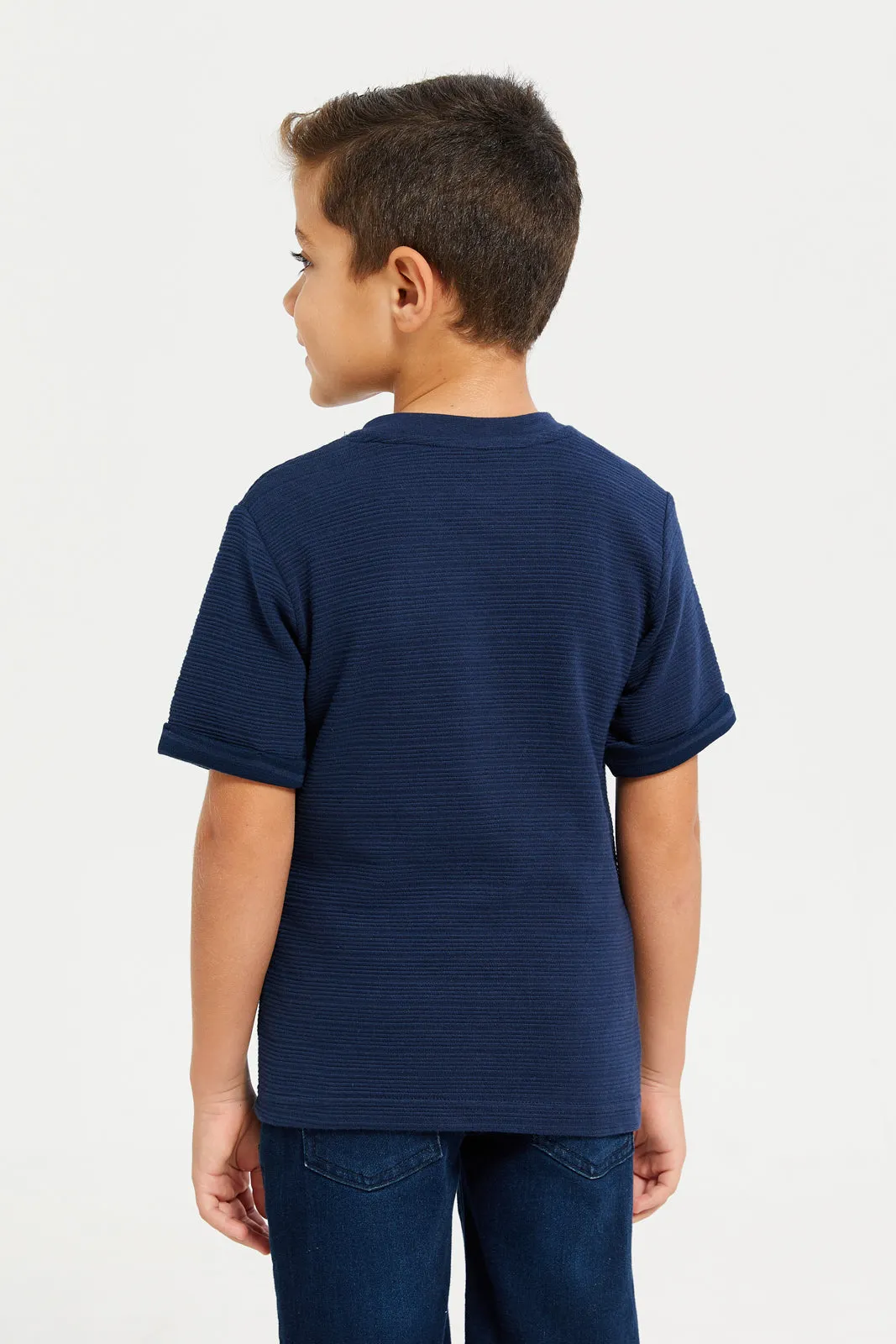 Boys Navy Jacquard T-Shirt