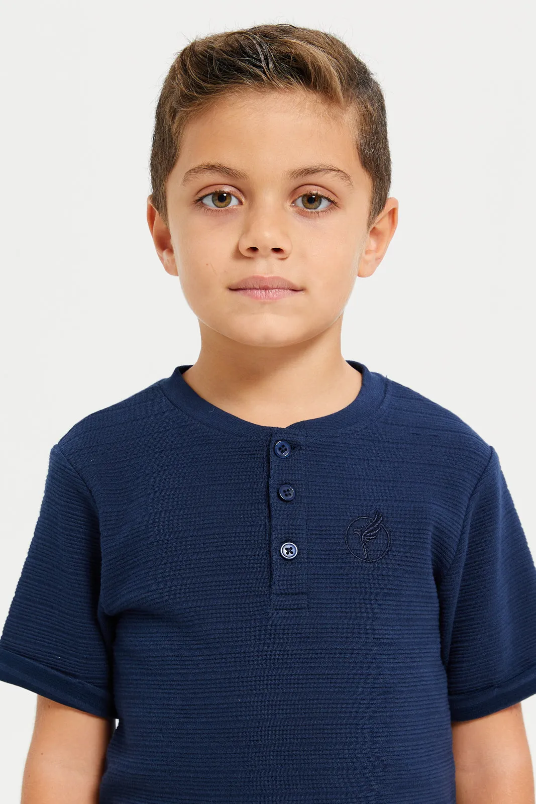 Boys Navy Jacquard T-Shirt