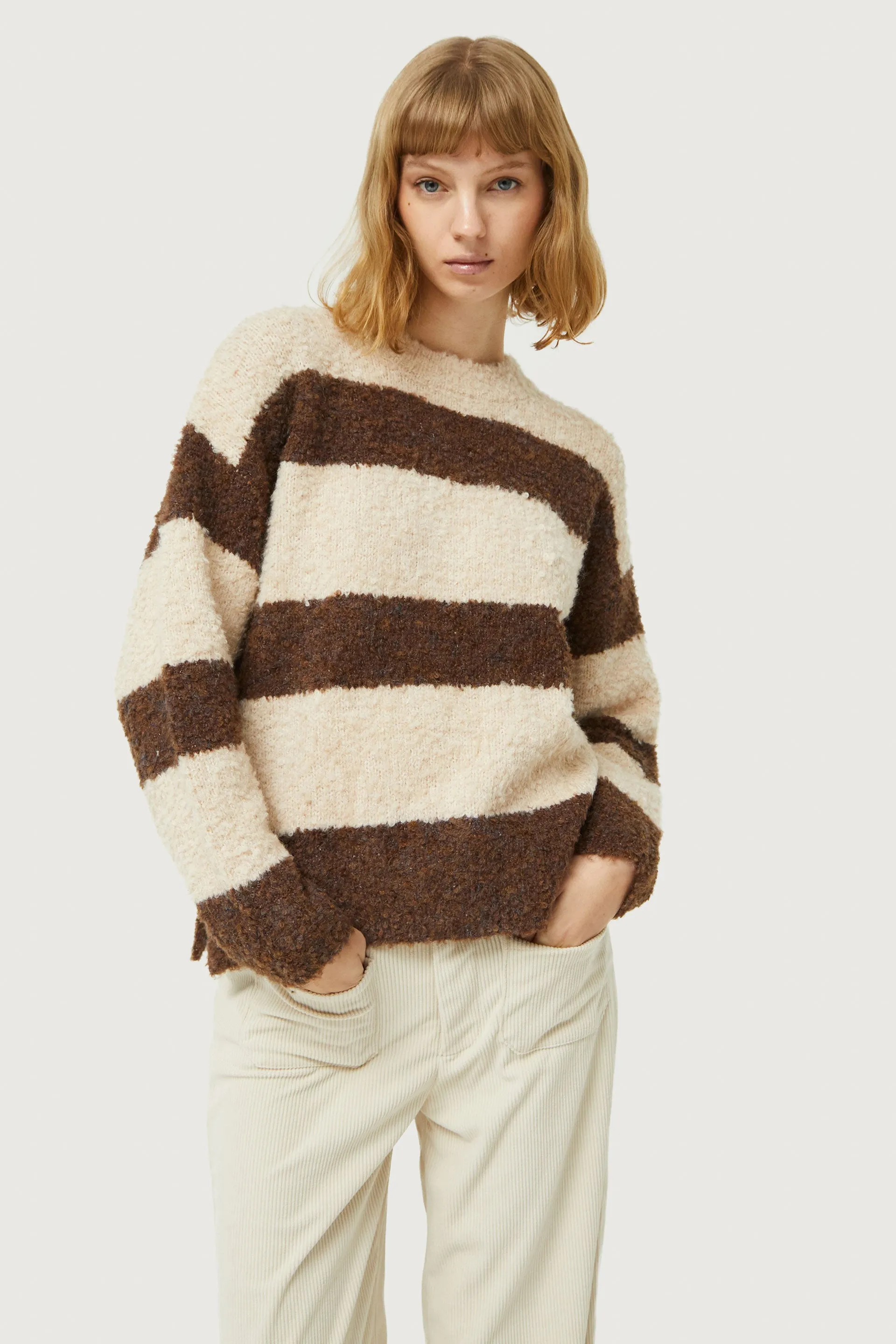 Brown Striped Fluffy Knit Sweater