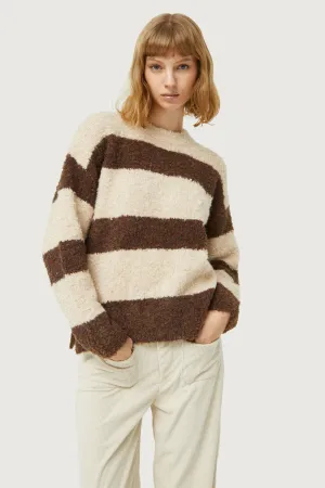 Brown Striped Fluffy Knit Sweater