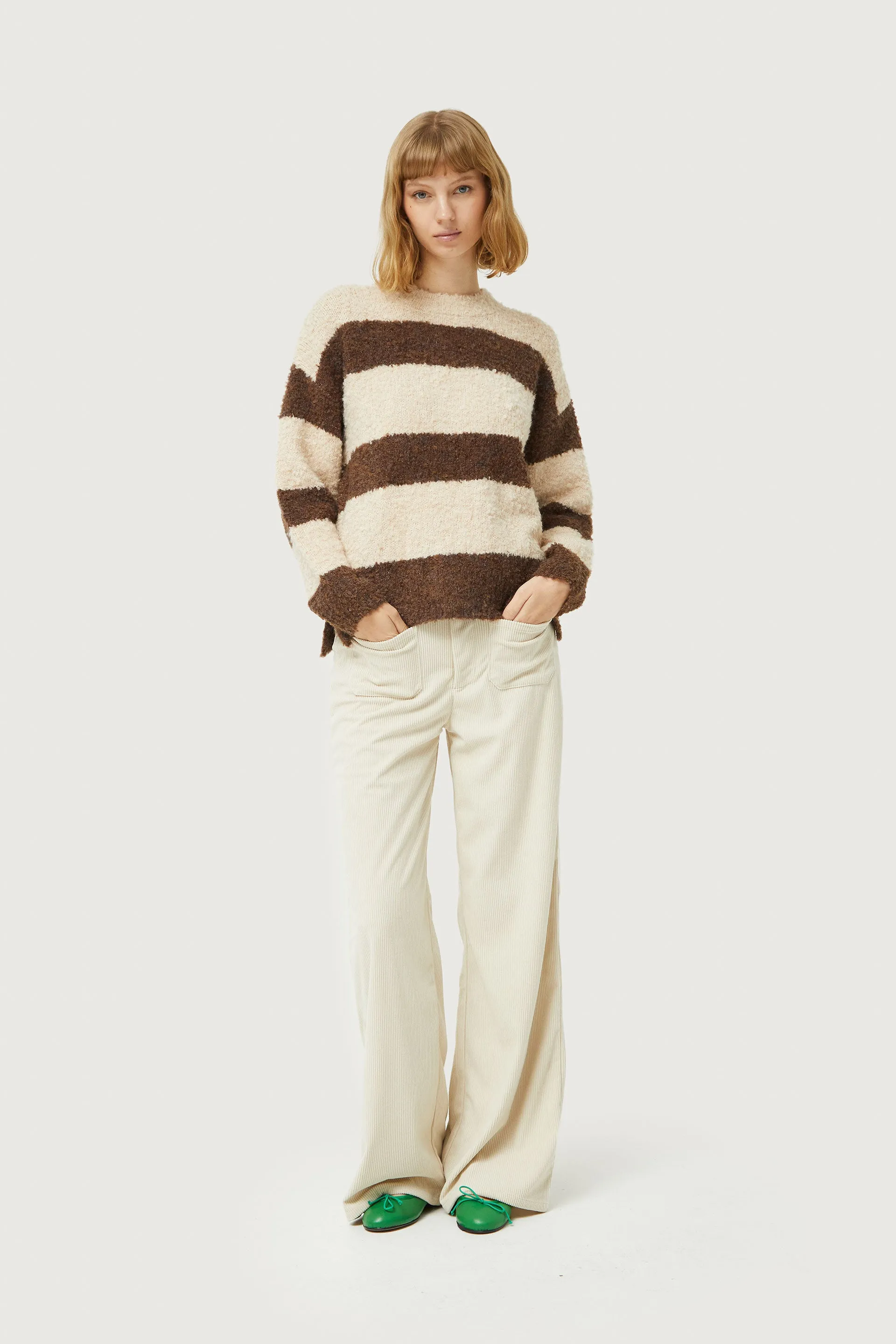 Brown Striped Fluffy Knit Sweater