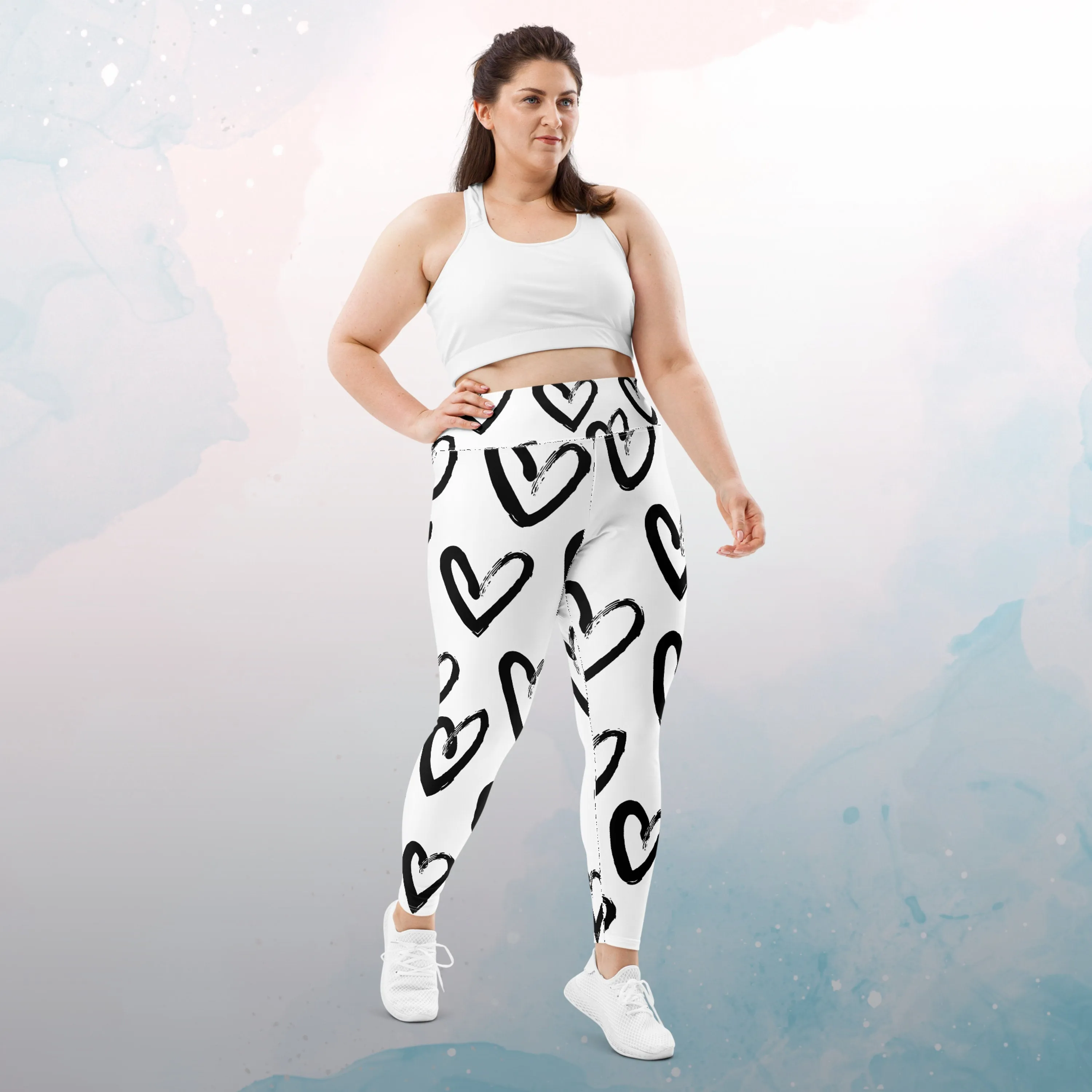 Brush Stroke Hearts Womens Light Weight Plus Size Leggings