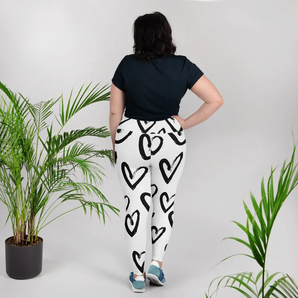 Brush Stroke Hearts Womens Light Weight Plus Size Leggings