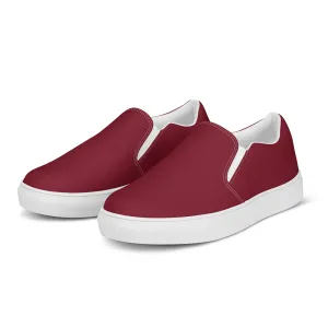 Burgundy Red Women's Slip Ons, Solid Colorful Dark Red Color Modern Minimalist Women’s Slip-On Canvas Shoes (US Size: 5-12)