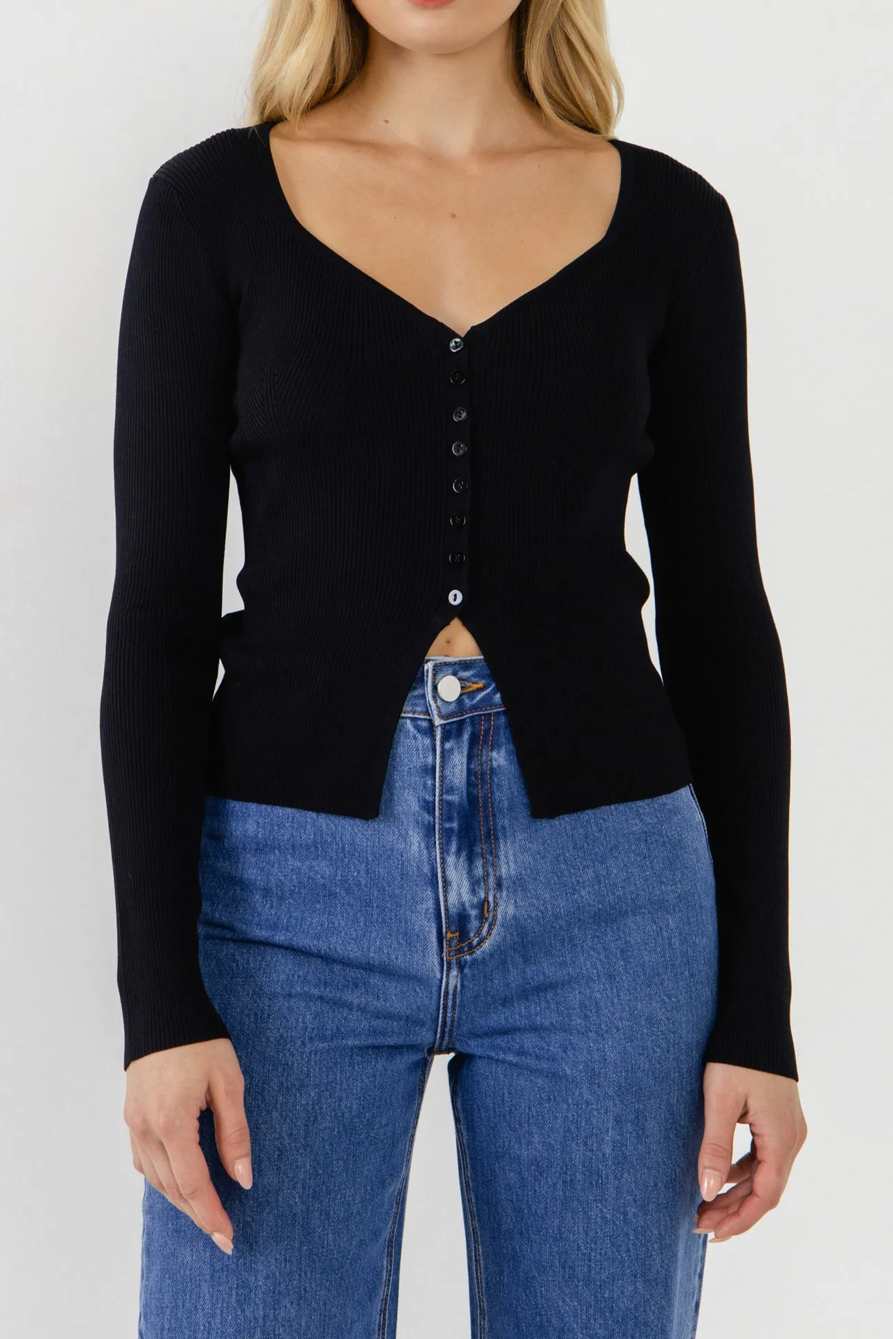 Button Down Corset Detail Knit Top