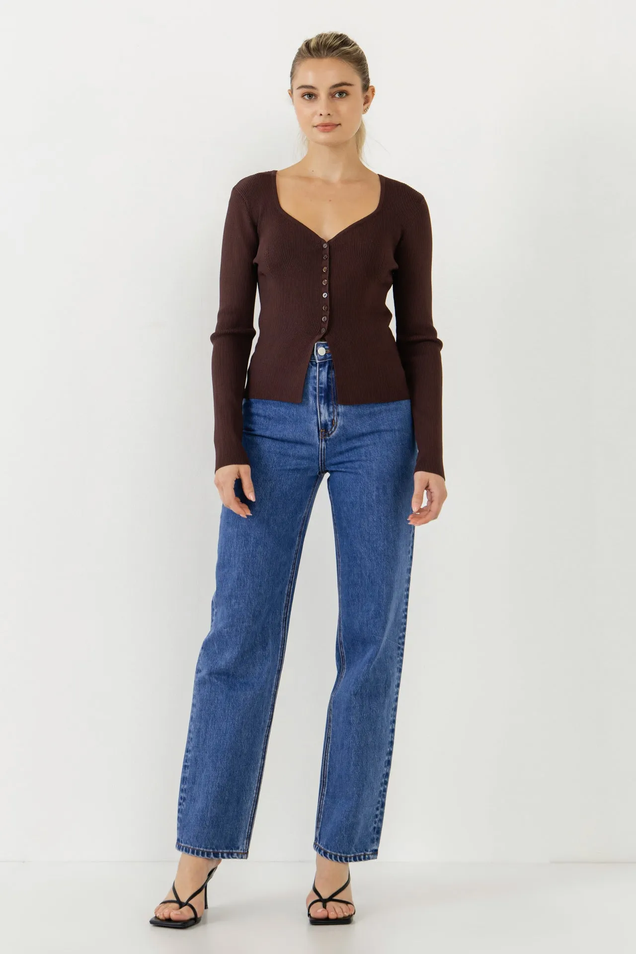 Button Down Corset Detail Knit Top