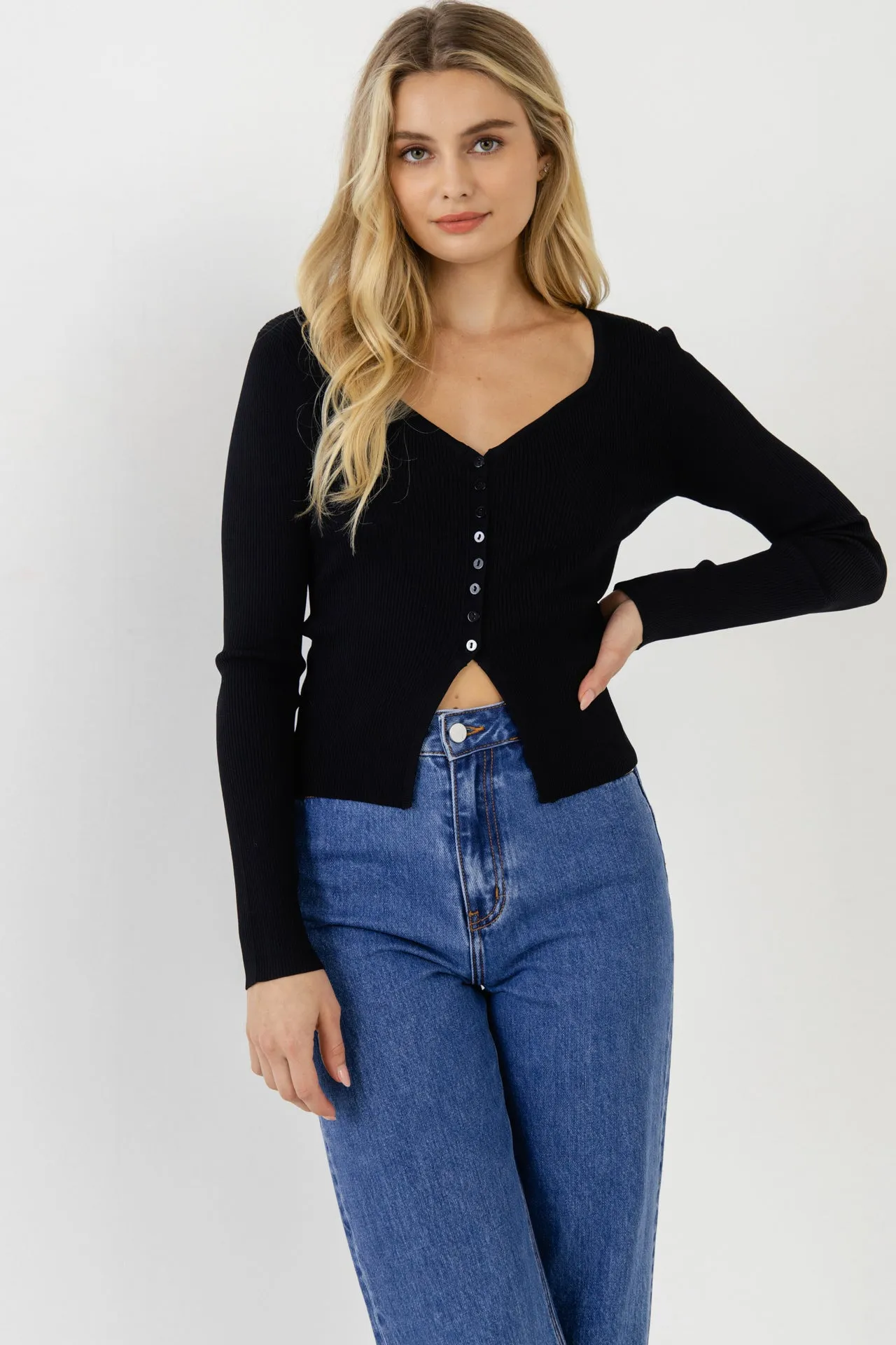 Button Down Corset Detail Knit Top