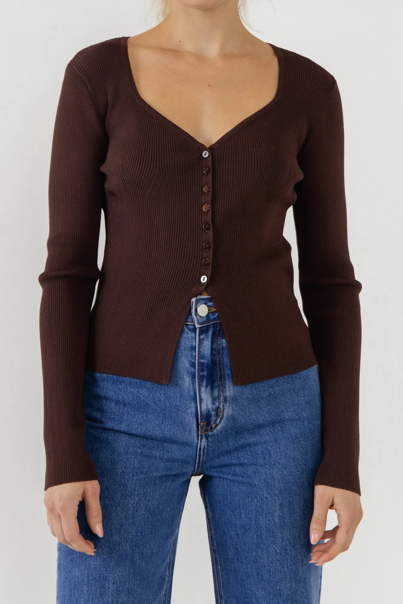 Button Down Corset Detail Knit Top