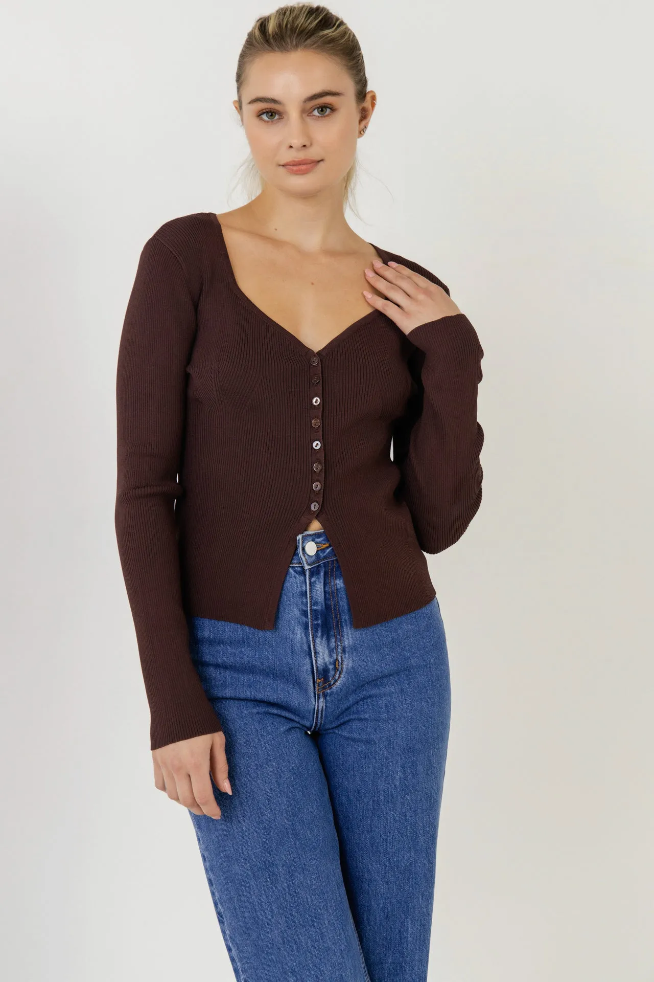 Button Down Corset Detail Knit Top