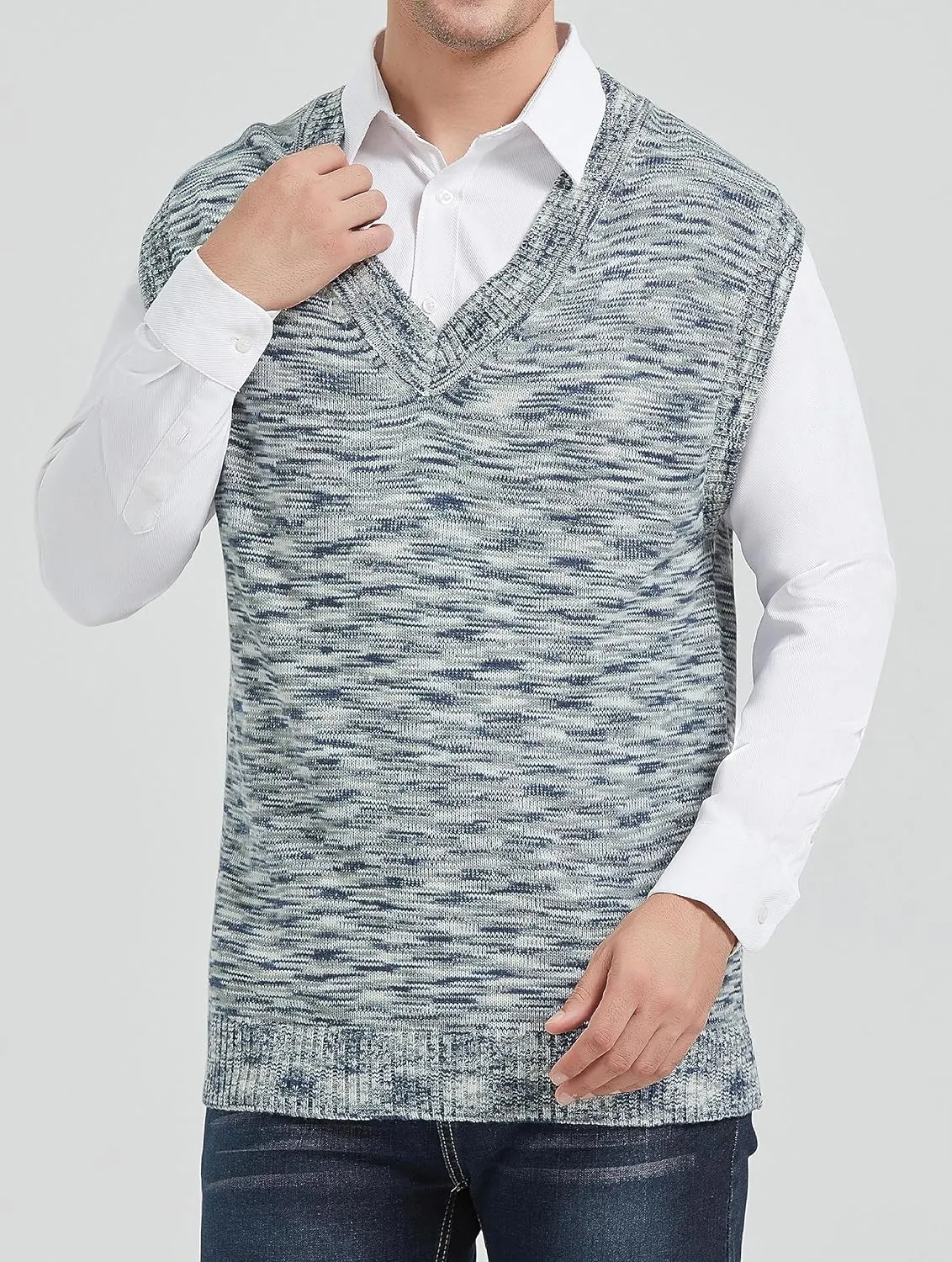 CALSUZ Men's Vest Knitted V Neck Sleeveless Pullover Sweaters