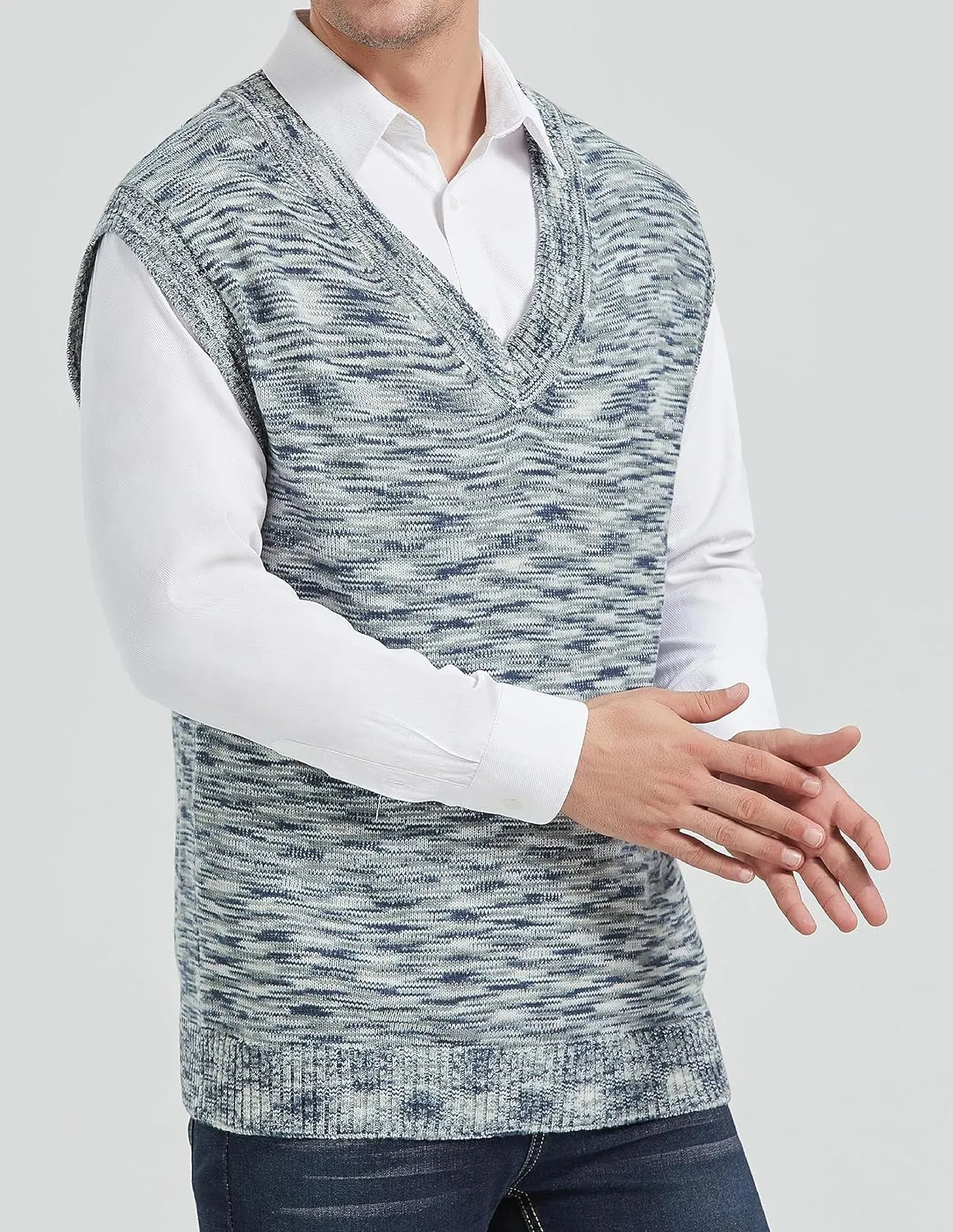 CALSUZ Men's Vest Knitted V Neck Sleeveless Pullover Sweaters