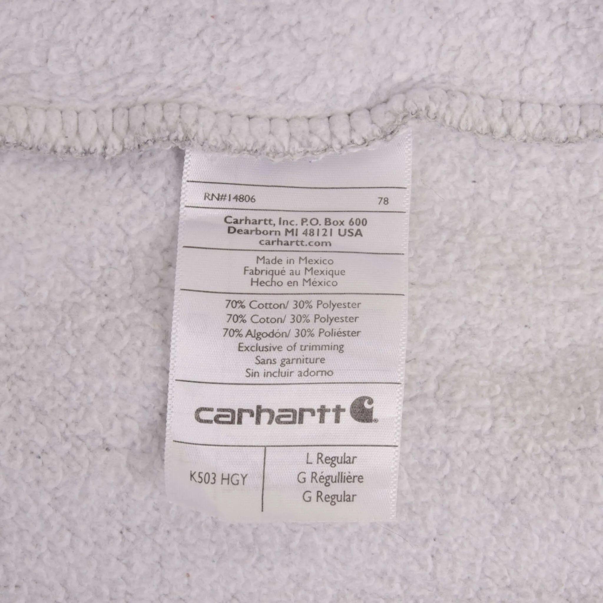 CARHARTT QUARTER ZIP GREY SWEATSHIRT SIZE LARGE