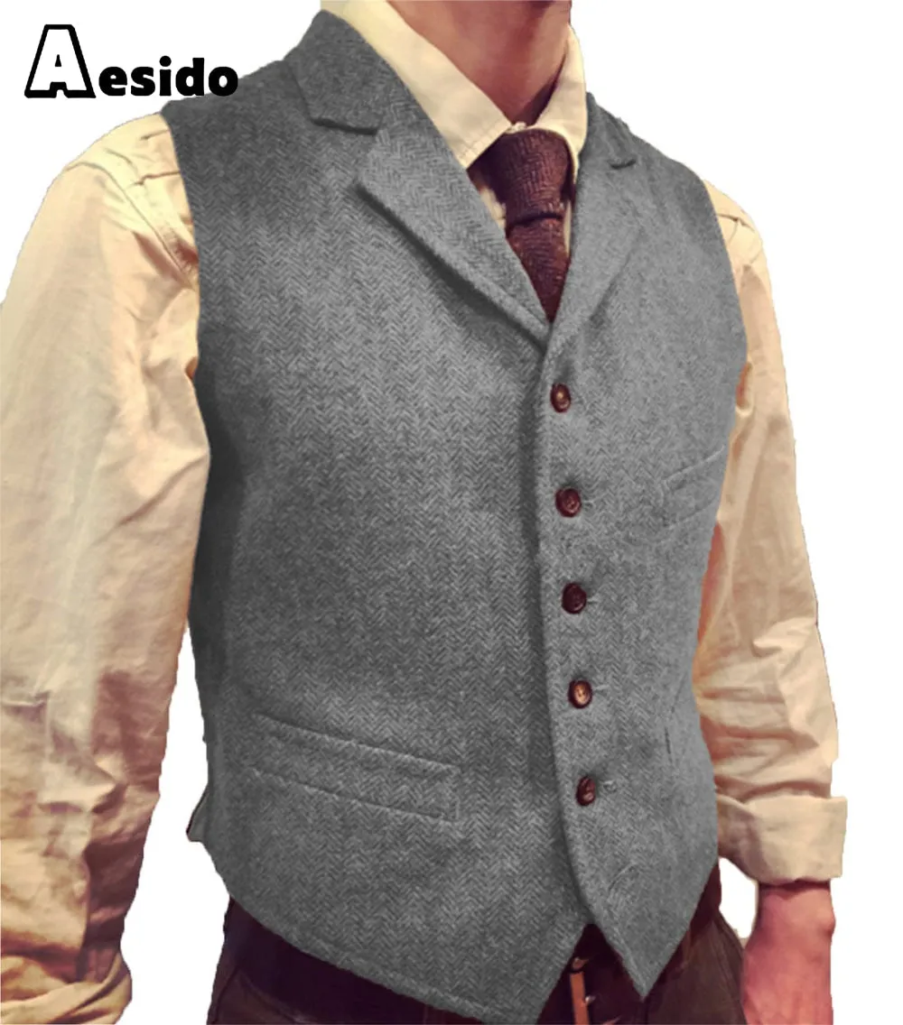 Casual Men's Suit Vest Herringbone Notch Lapel Waistcoat