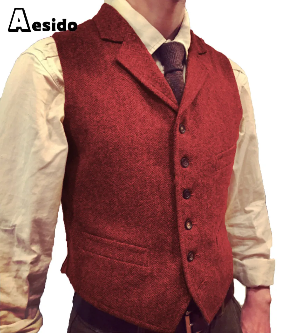 Casual Men's Suit Vest Herringbone Notch Lapel Waistcoat