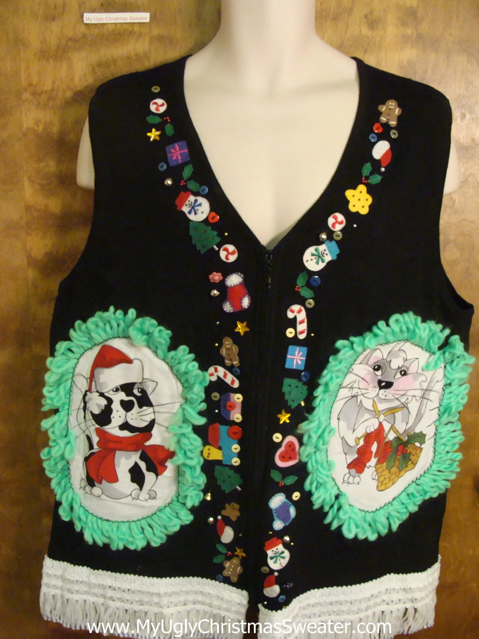 Christmasy Kittens Christmas Sweater Vest with Cat