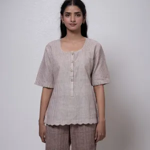 Cotton Top For Women | Half Sleeves | Scoop Neck | Beige