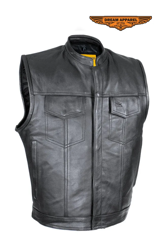 Cowhide Leather Motorcycle Club Vest - Defender Vest - Conceal Gun Pockets