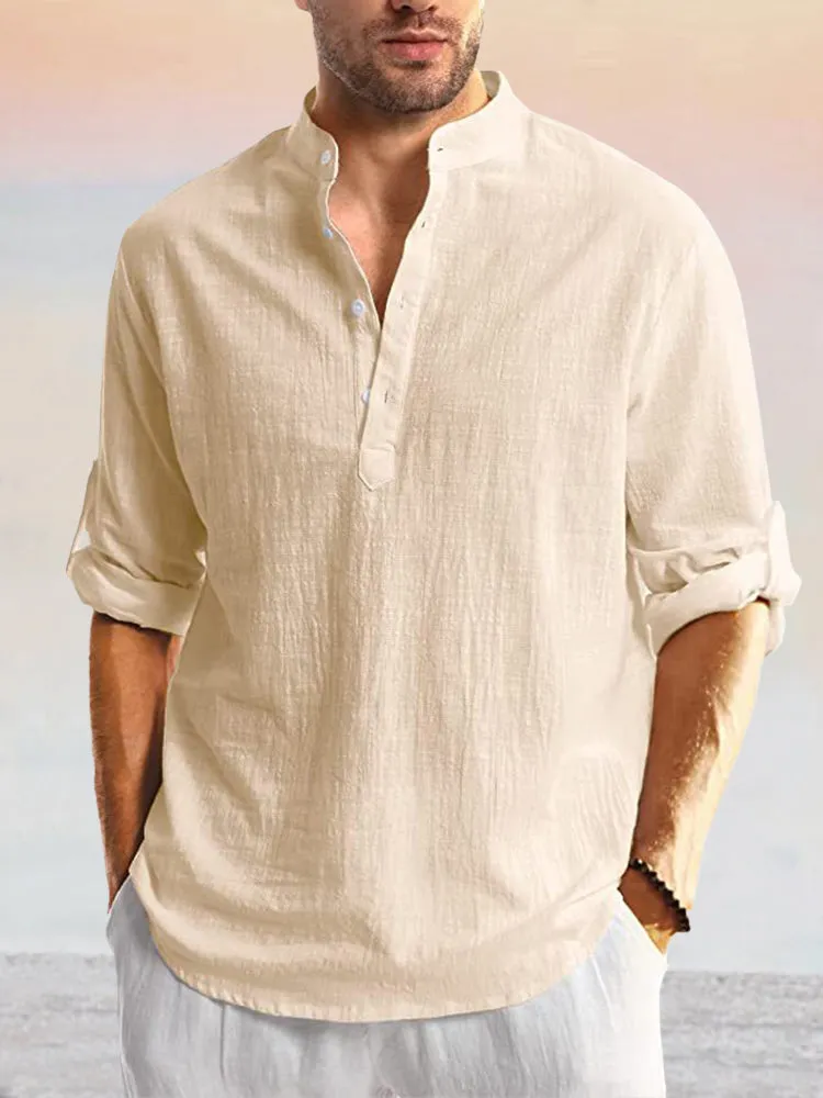 Cozy Cotton Linen Henley Shirt