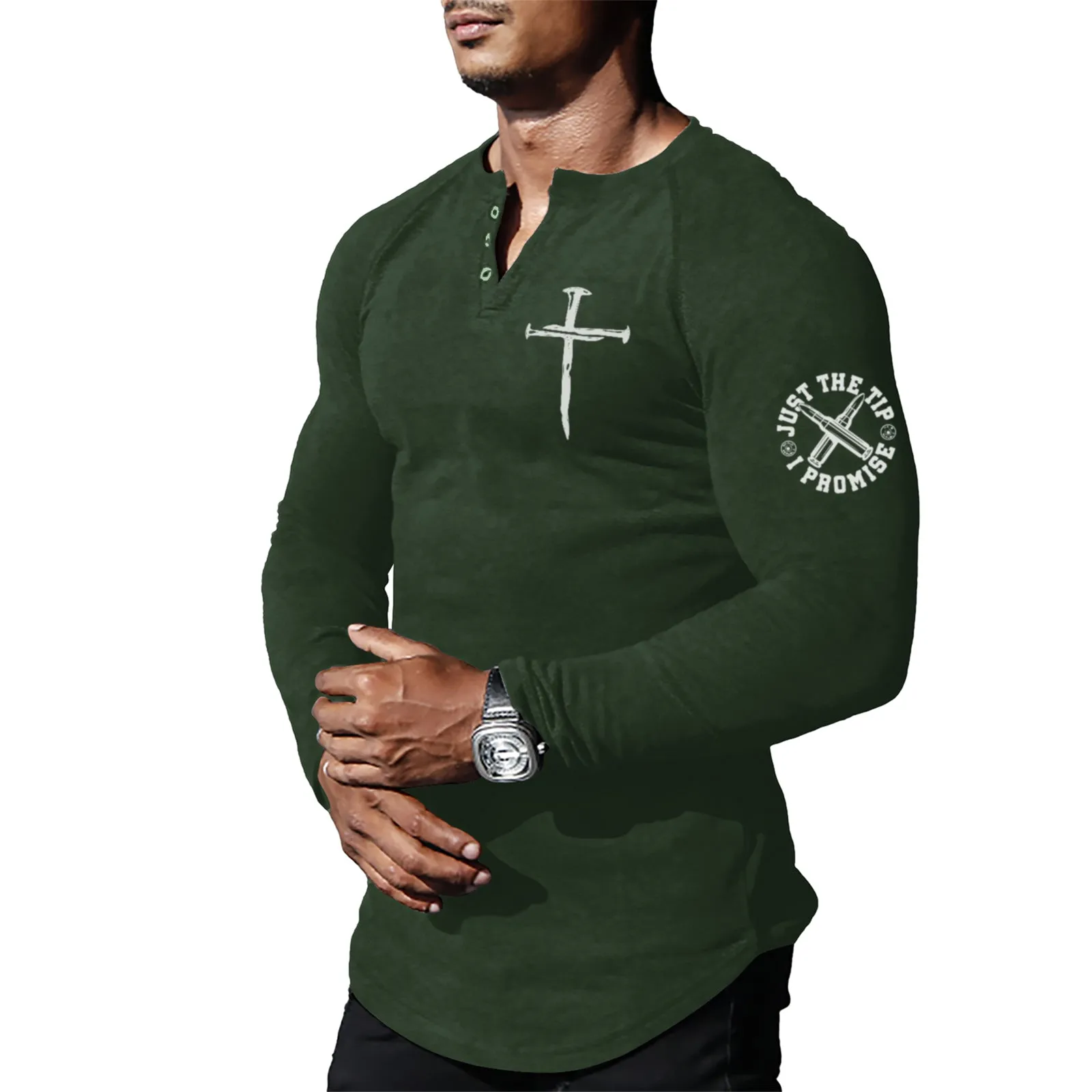 CROSS RAGLAN GRAPHIC LONG SLEEVE HENLEY SHIRT