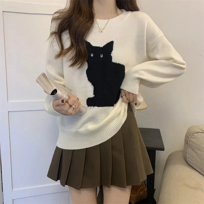 Cute Cat Pullover Knitted Outwear Jackets